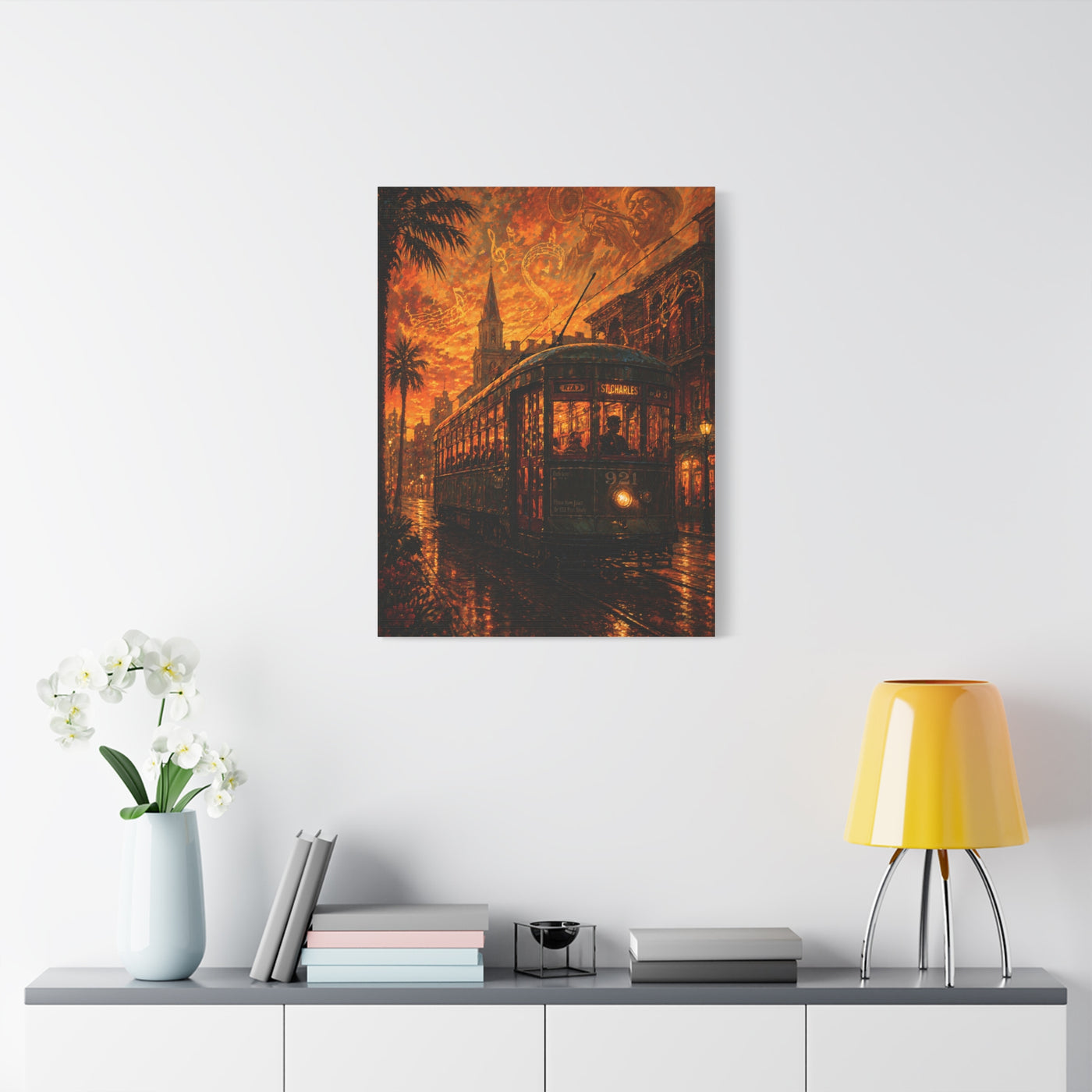 Historic Streetcar Jazz Sunset Wall Art & Canvas Print