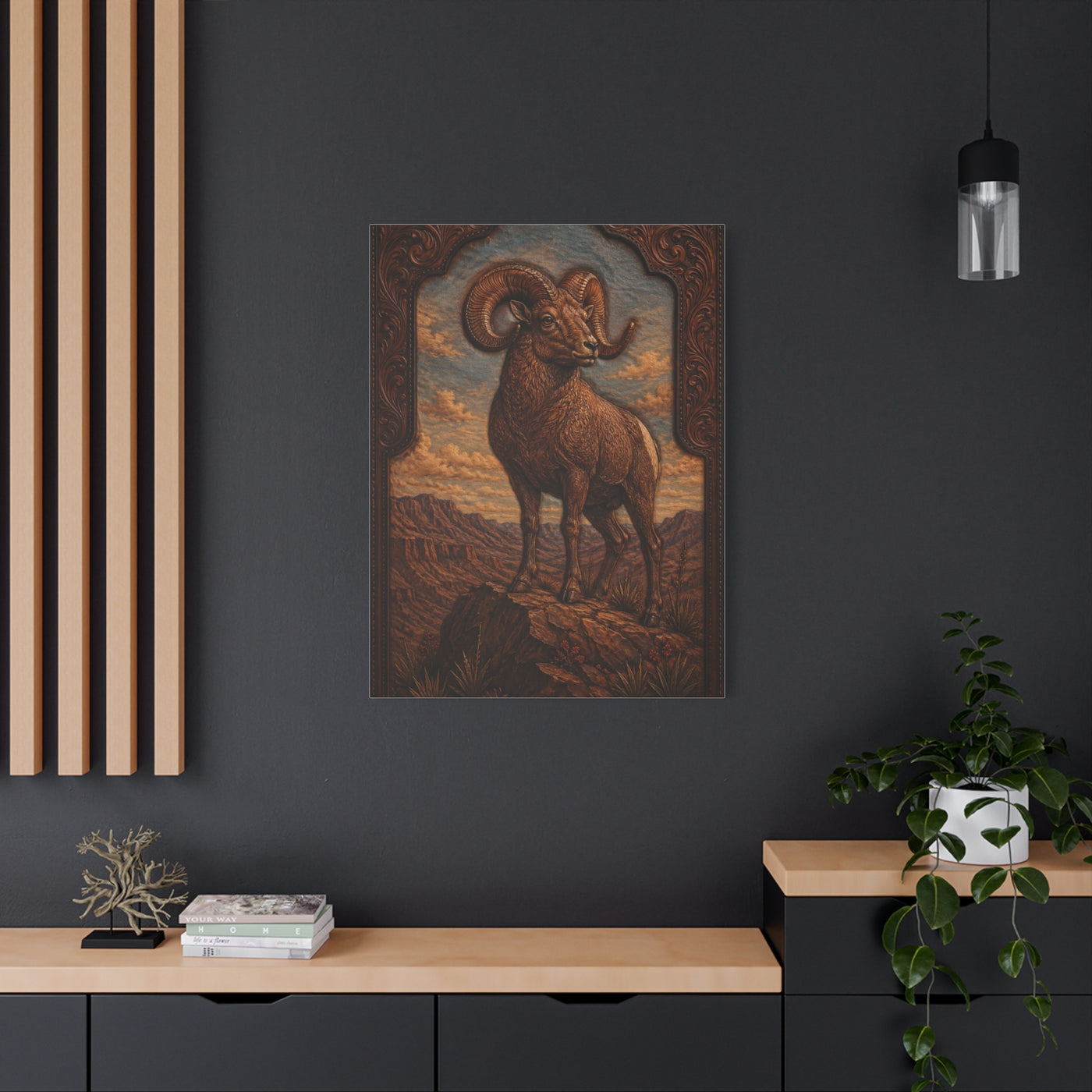 Hand Tooled Bighorn Sheep Southwest Wall Art & Canvas Print