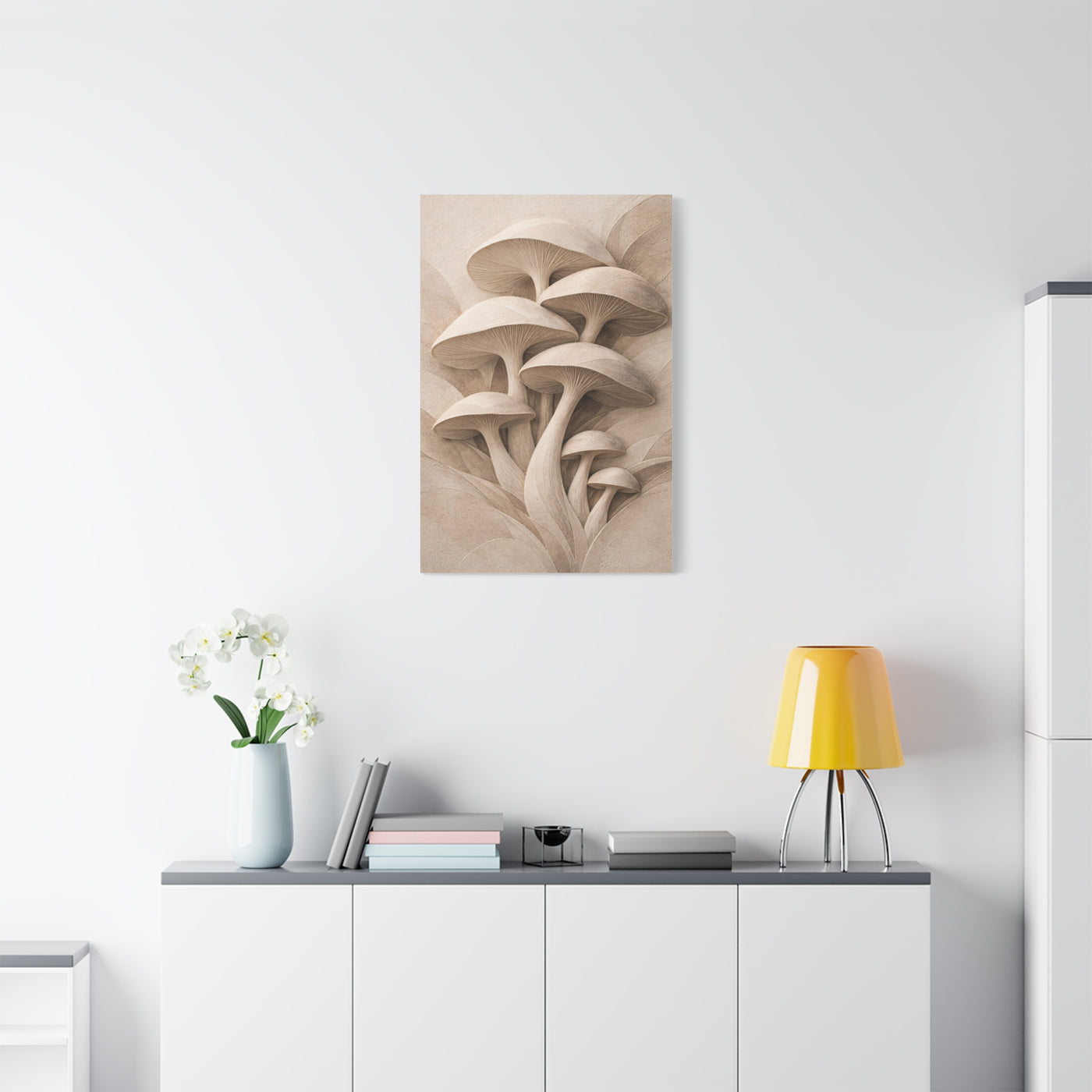 Minimalist Plaster Mushroom Relief Wall Art & Canvas Print