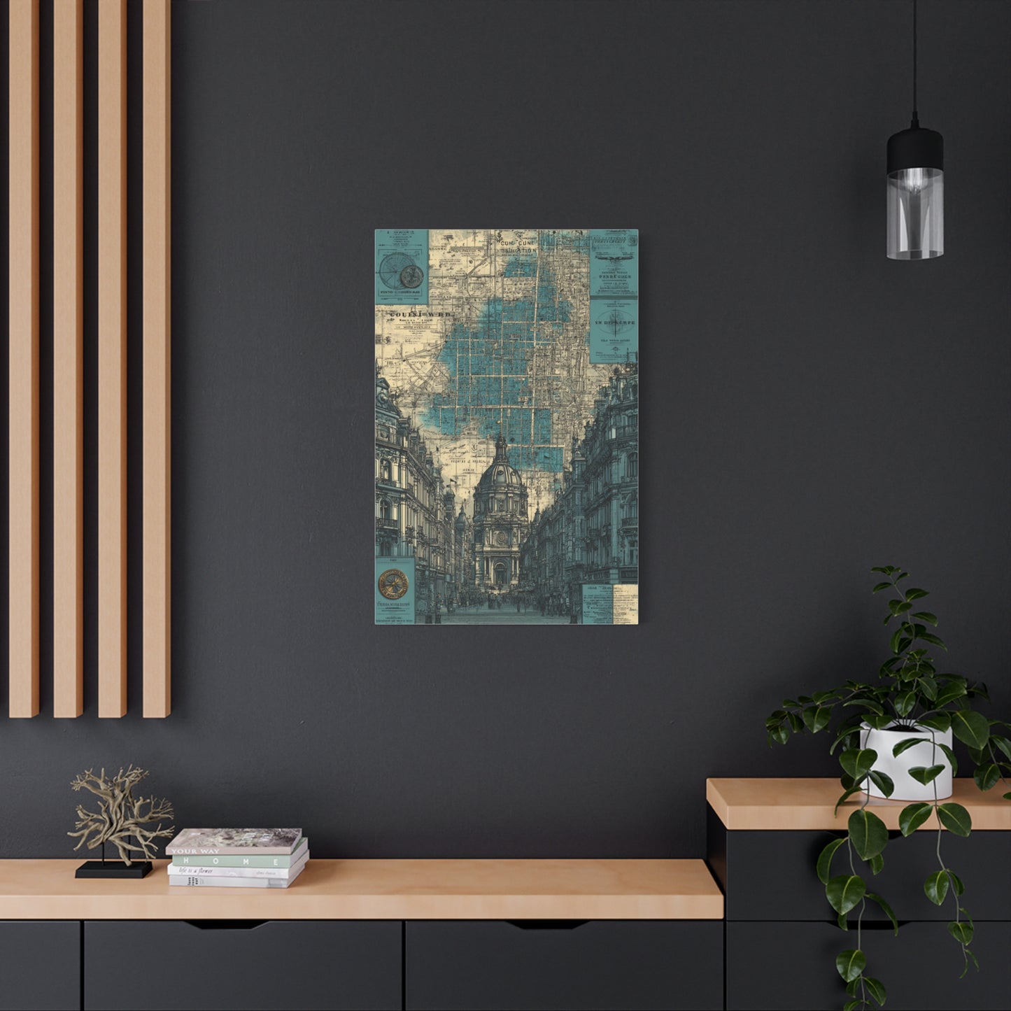 Vintage City Map Architectural Collage Wall Art & Canvas Print