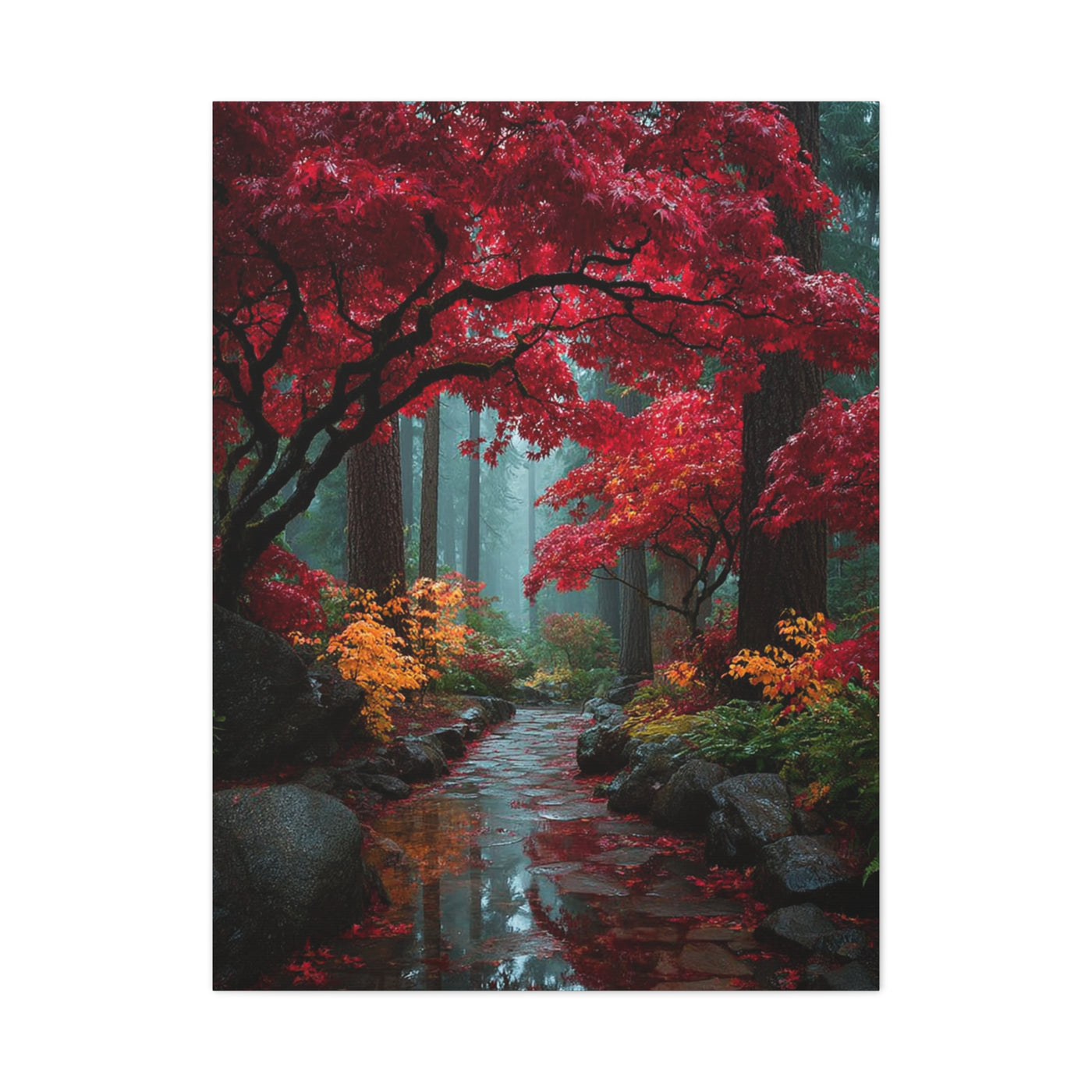 Crimson Maple Forest Path Wall Art & Canvas Print