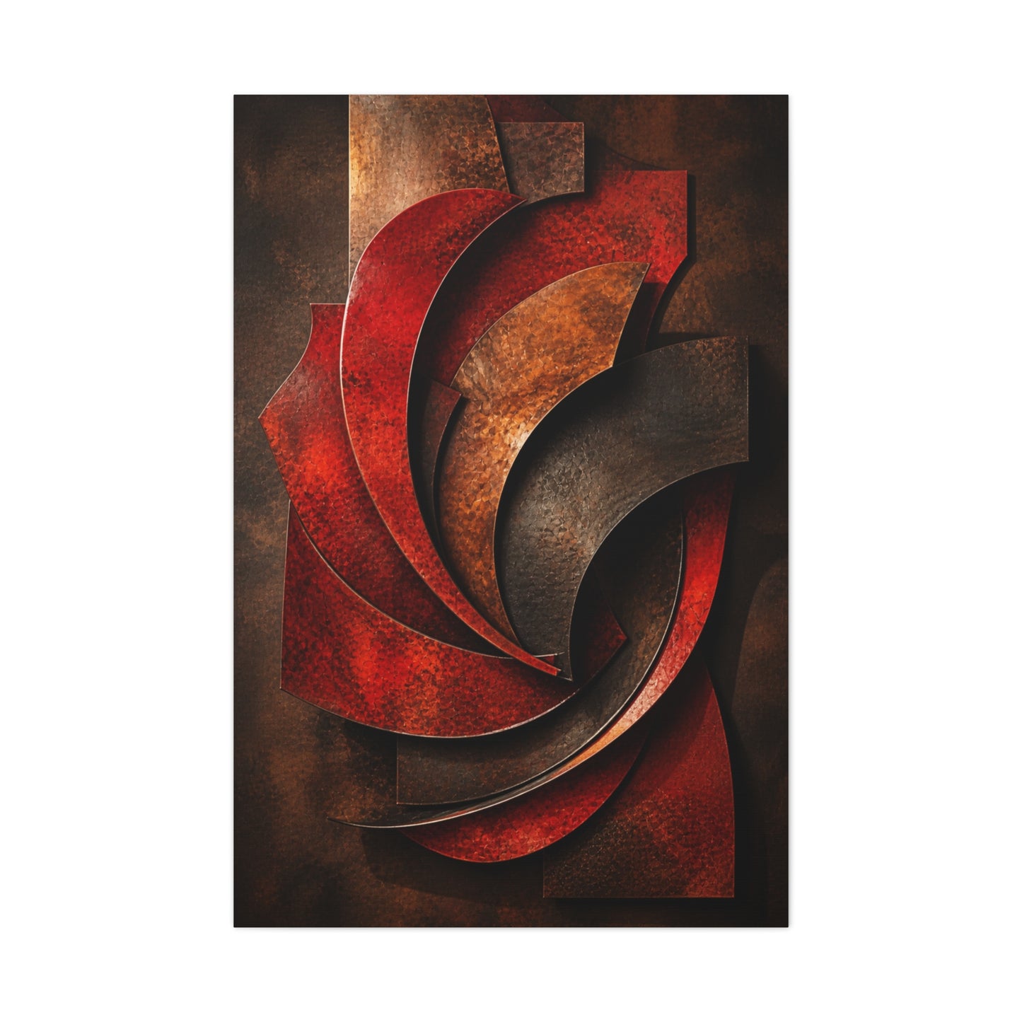 Sculptural Red Metal Wave Composition Wall Art & Canvas Print
