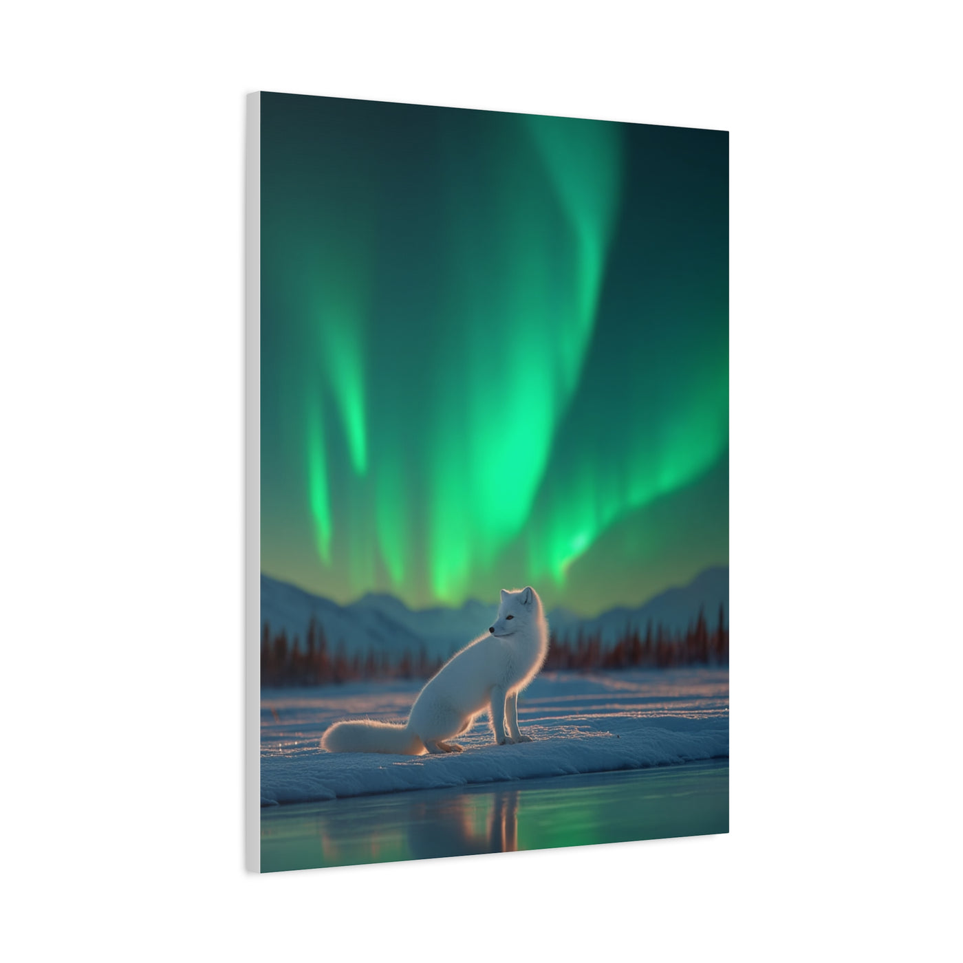 Arctic Fox Aurora Night Wall Art & Canvas Print
