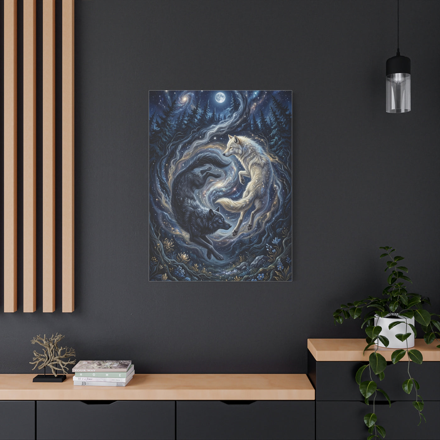 Yin Yang Cosmic Wolves Balance Scene Wall Art & Canvas Print