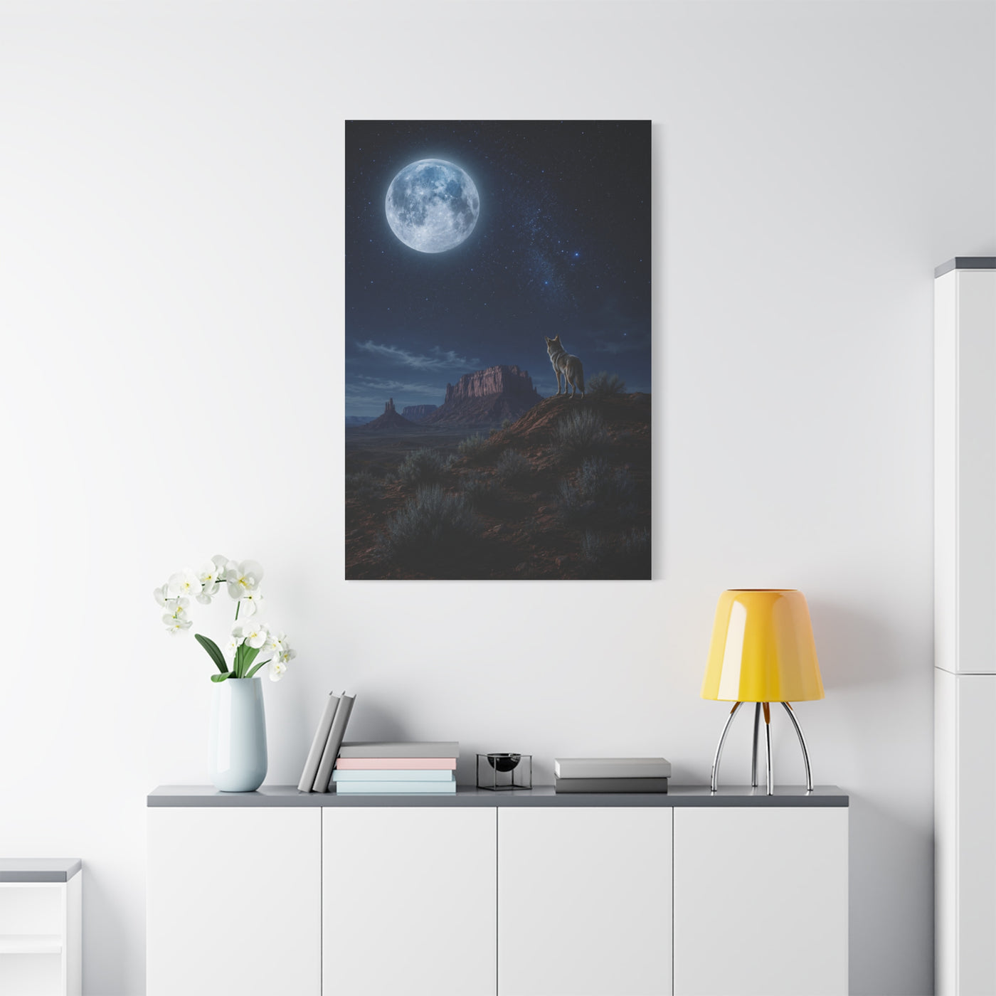 Moonlit Coyote Desert Wall Art & Canvas Print