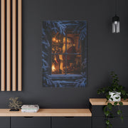 Snowy Cottage Window Santa Scene Wall Art & Canvas Print