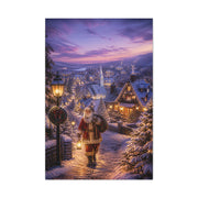 Snowy Village Santa Lantern Walk Wall Art & Canvas Print
