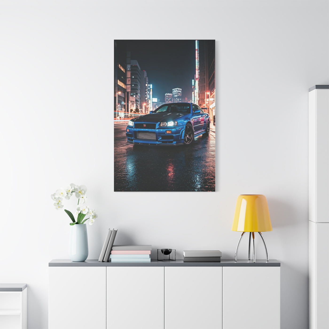 Nissan Skyline GT-R R34 City Rain Reflections Wall Art & Canvas Prints