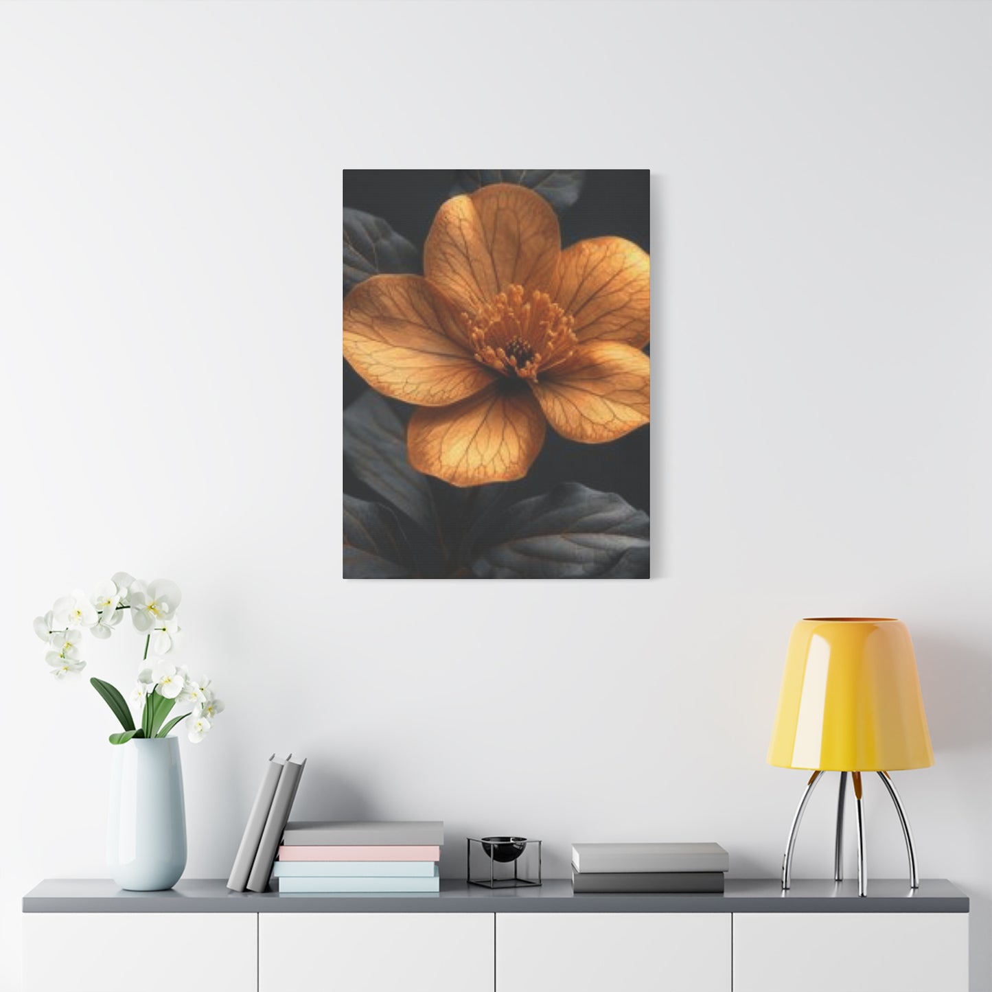 Gold Magnolia Flower Leaf Wall Art & Canvas Prints