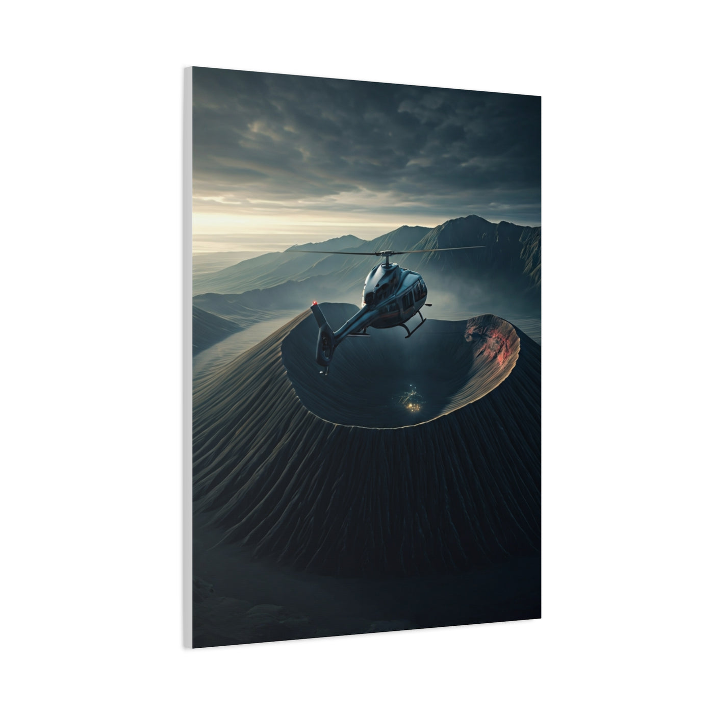 Helicopter Over Volcano Crater Wall Art & Canvas Prints