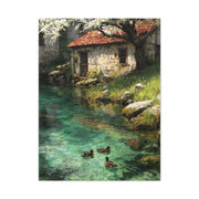 Spring Farmhouse Stream Scene Wall Art & Canvas Print
