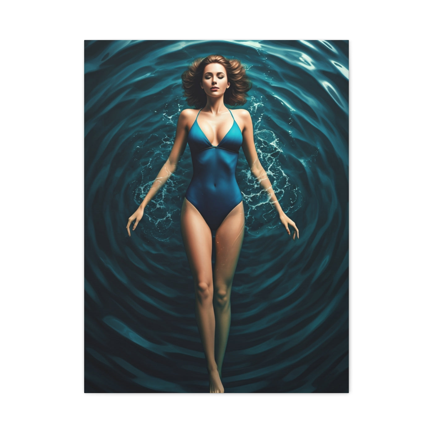 Woman Floating in Circular Blue Water Wall Art & Canvas Prints