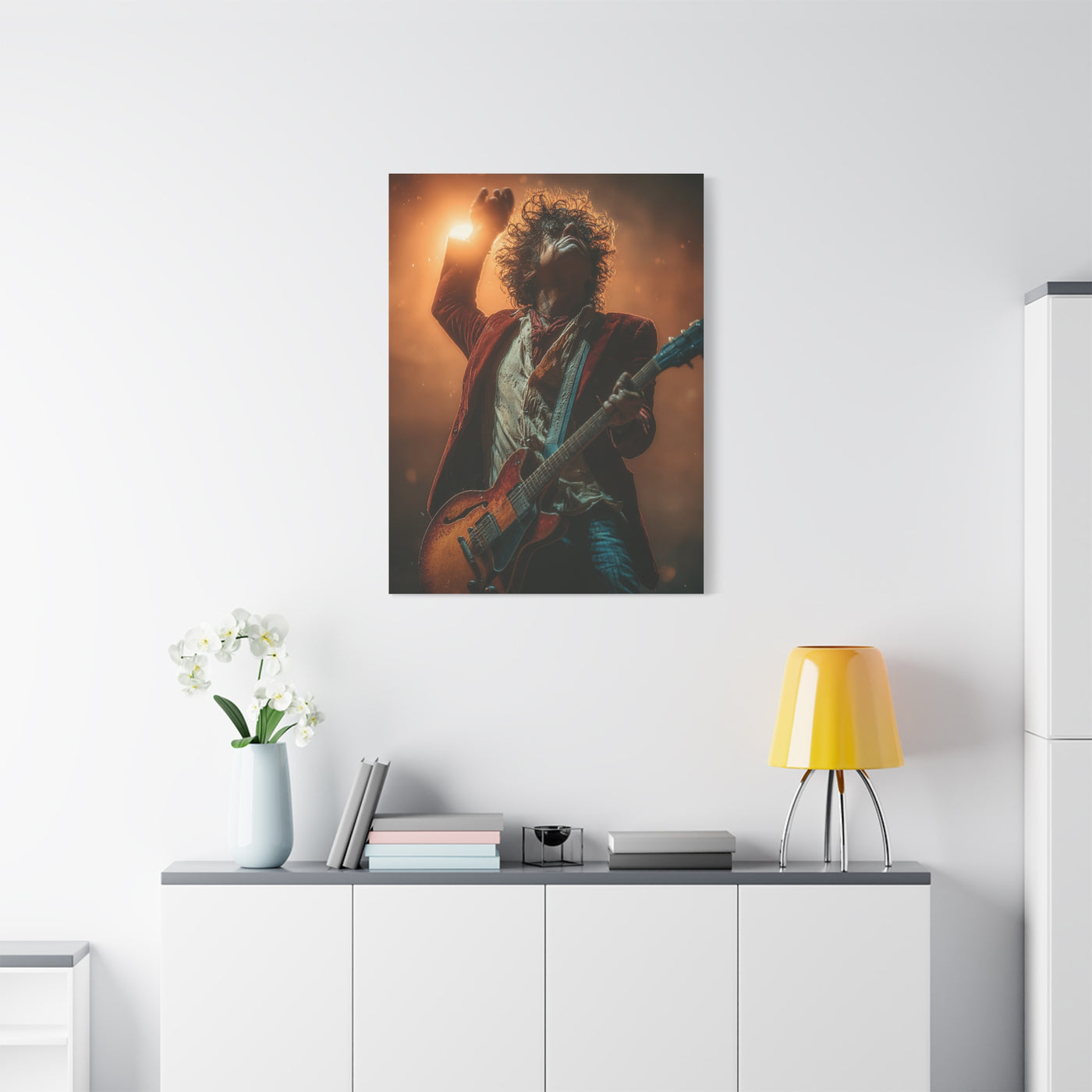 Guitarist in Spotlight Energy Wall Art & Canvas Print