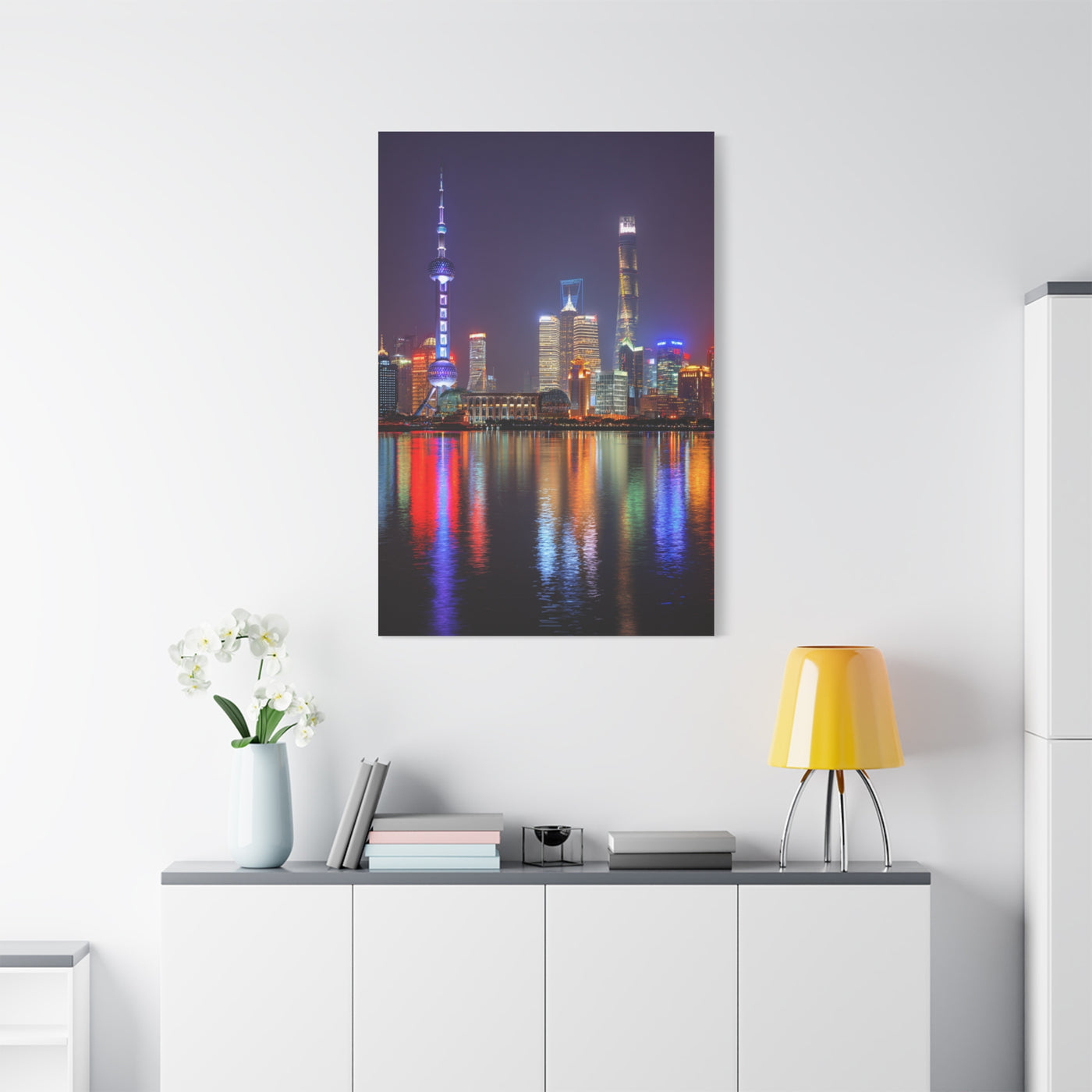 Shanghai Skyline Night Reflections Wall Art & Canvas Print