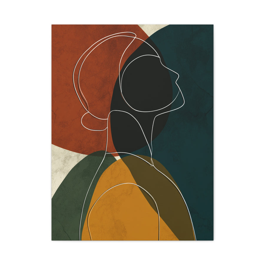 Minimalist Line Portrait with Modern Color Shapes Wall Art & Canvas Print