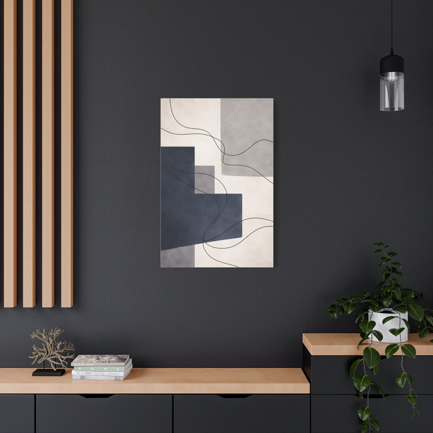 Navy Geometric Line Abstraction Wall Art & Canvas Print