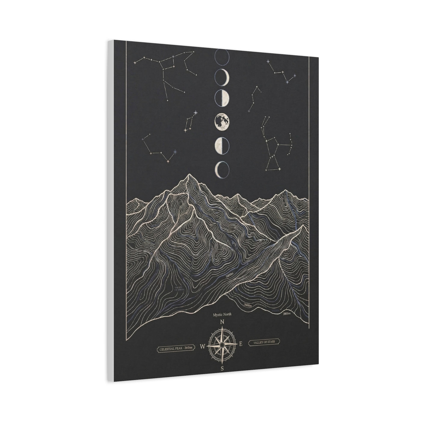 Celestial Topographic Map & Moon Phases Wall Art & Canvas Print