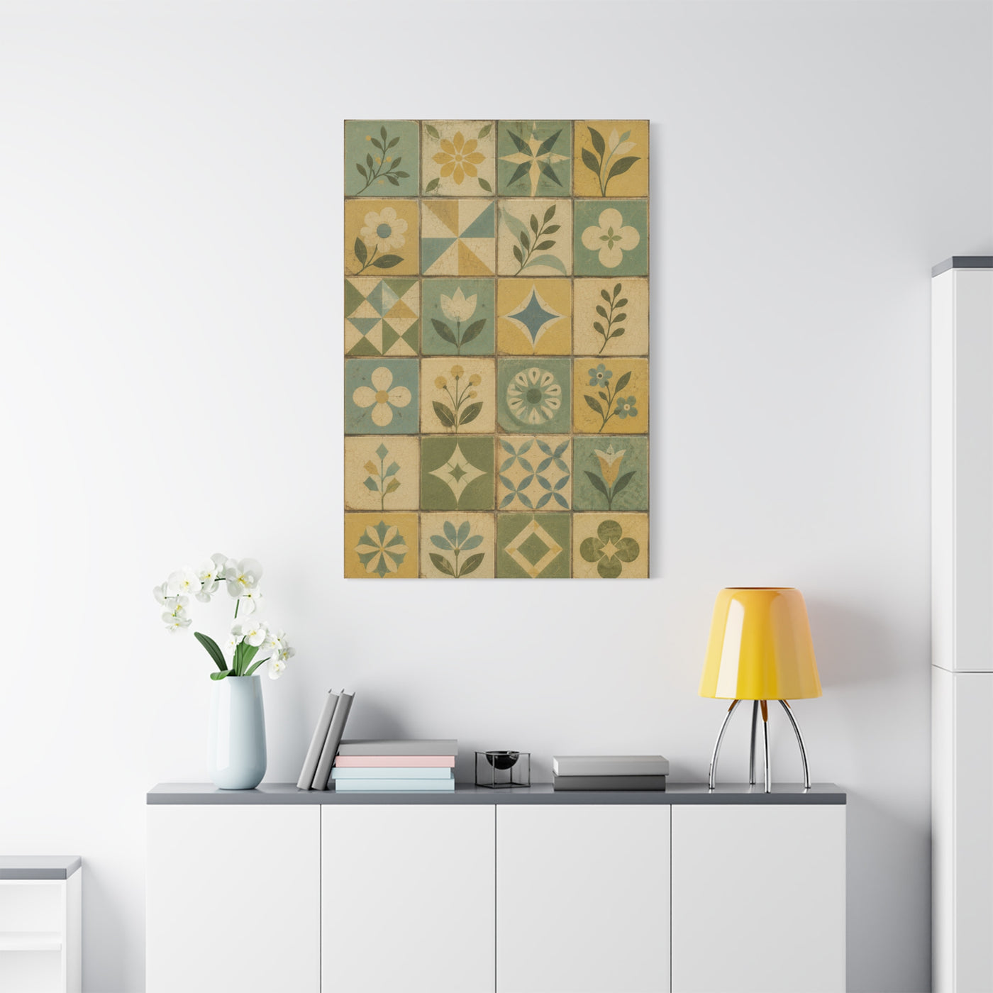Mid-Century Floral Tile Pattern Wall Art & Canvas Print