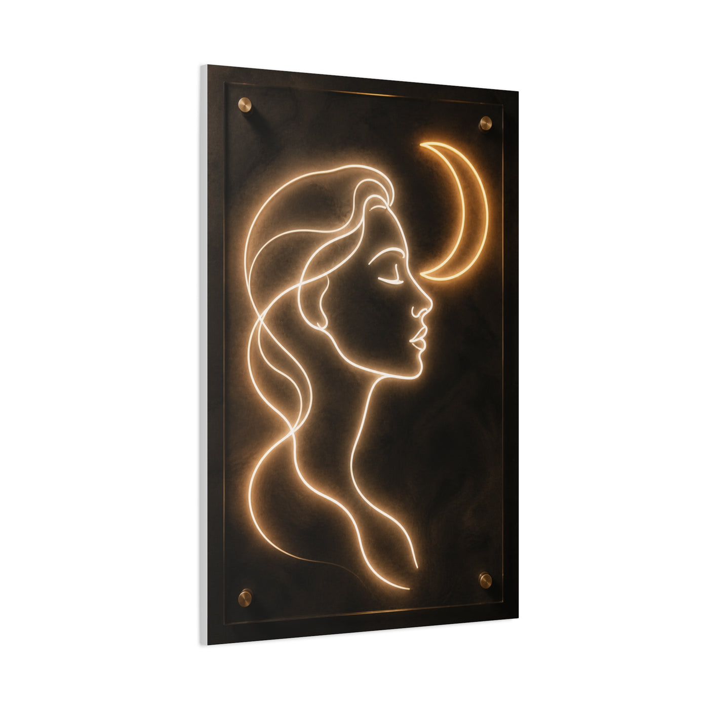 Neon Crescent Muse Line Art Wall Art & Canvas Print