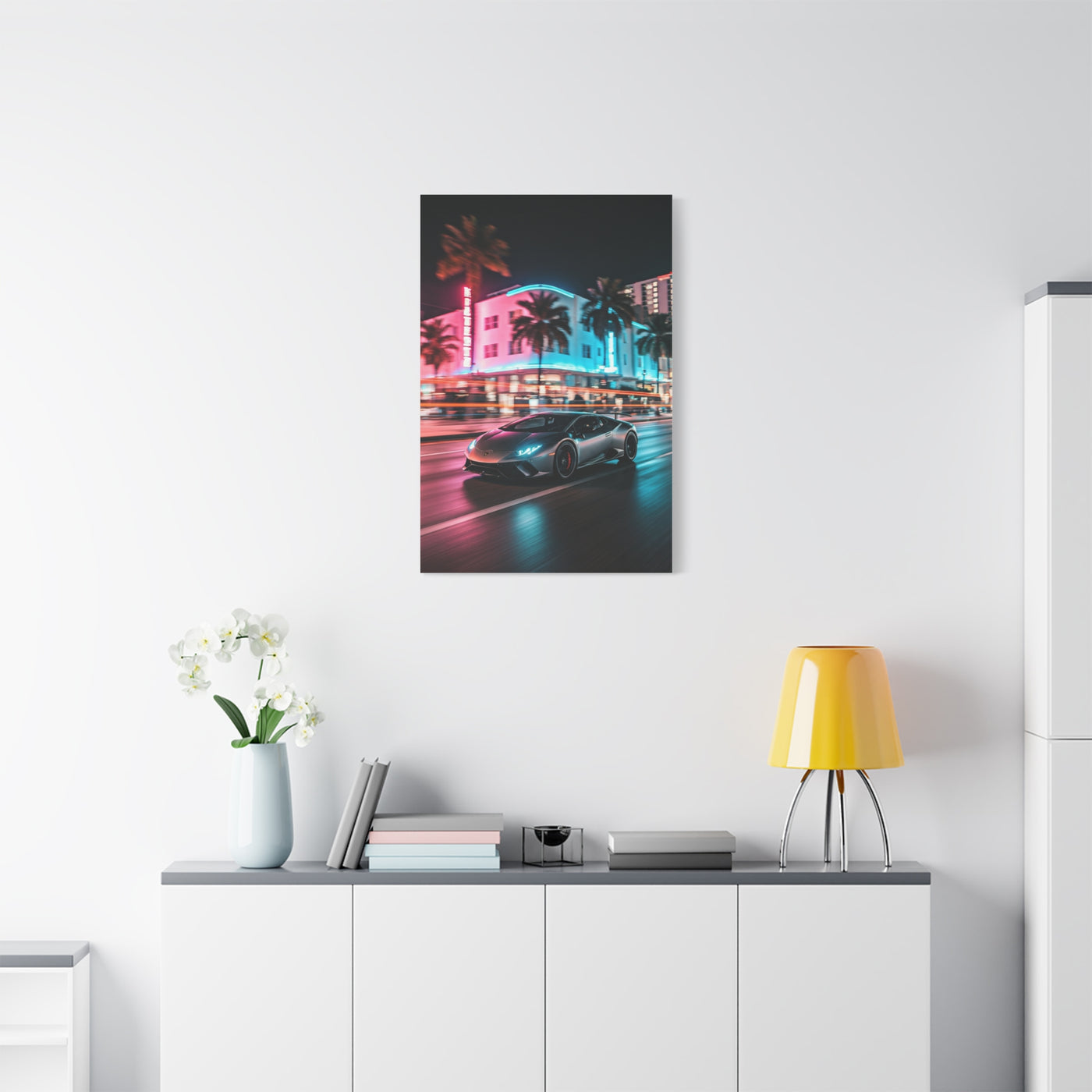 Lamborghini Huracán Neon Miami Nights Wall Art & Canvas Prints