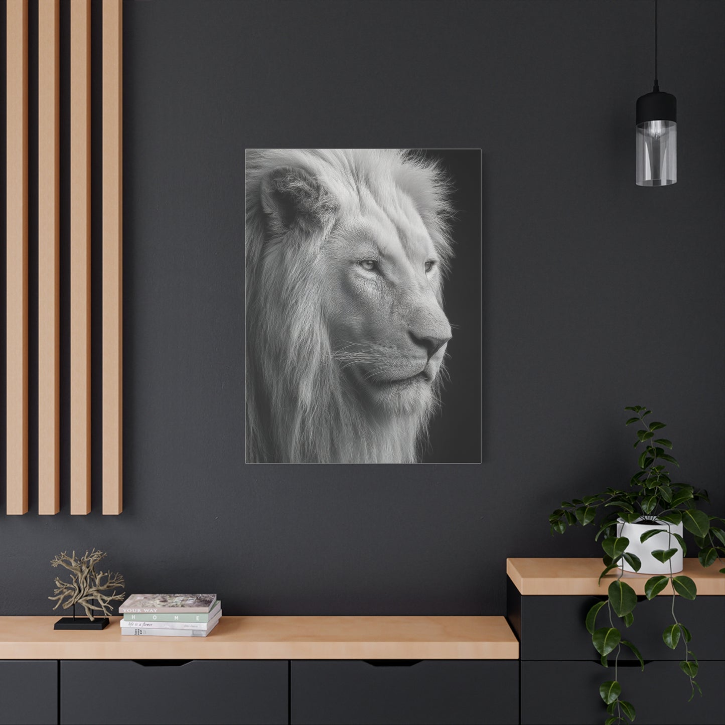 White Lion Monochrome Close Portrait Wall Art & Canvas Print