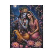 Radha and Krishna Moonlit Lotus Garden Wall Art & Canvas Print