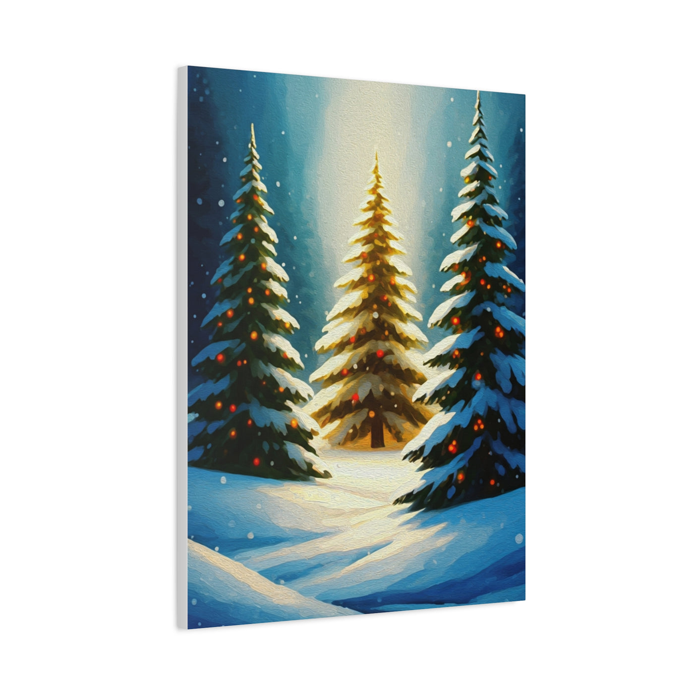 Impressionist Christmas Pine Forest with Falling Snow Wall Art & Canvas Print