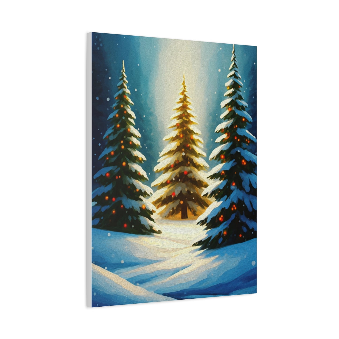 Impressionist Christmas Pine Forest with Falling Snow Wall Art & Canvas Print