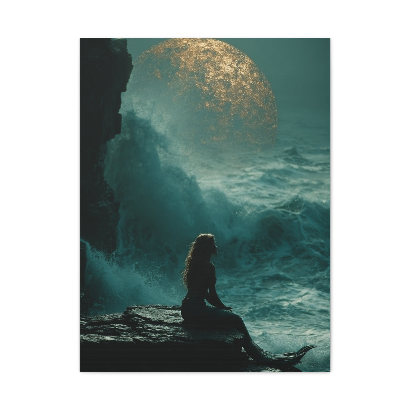 Golden Moon Ocean Silhouette Wall Art & Canvas Print