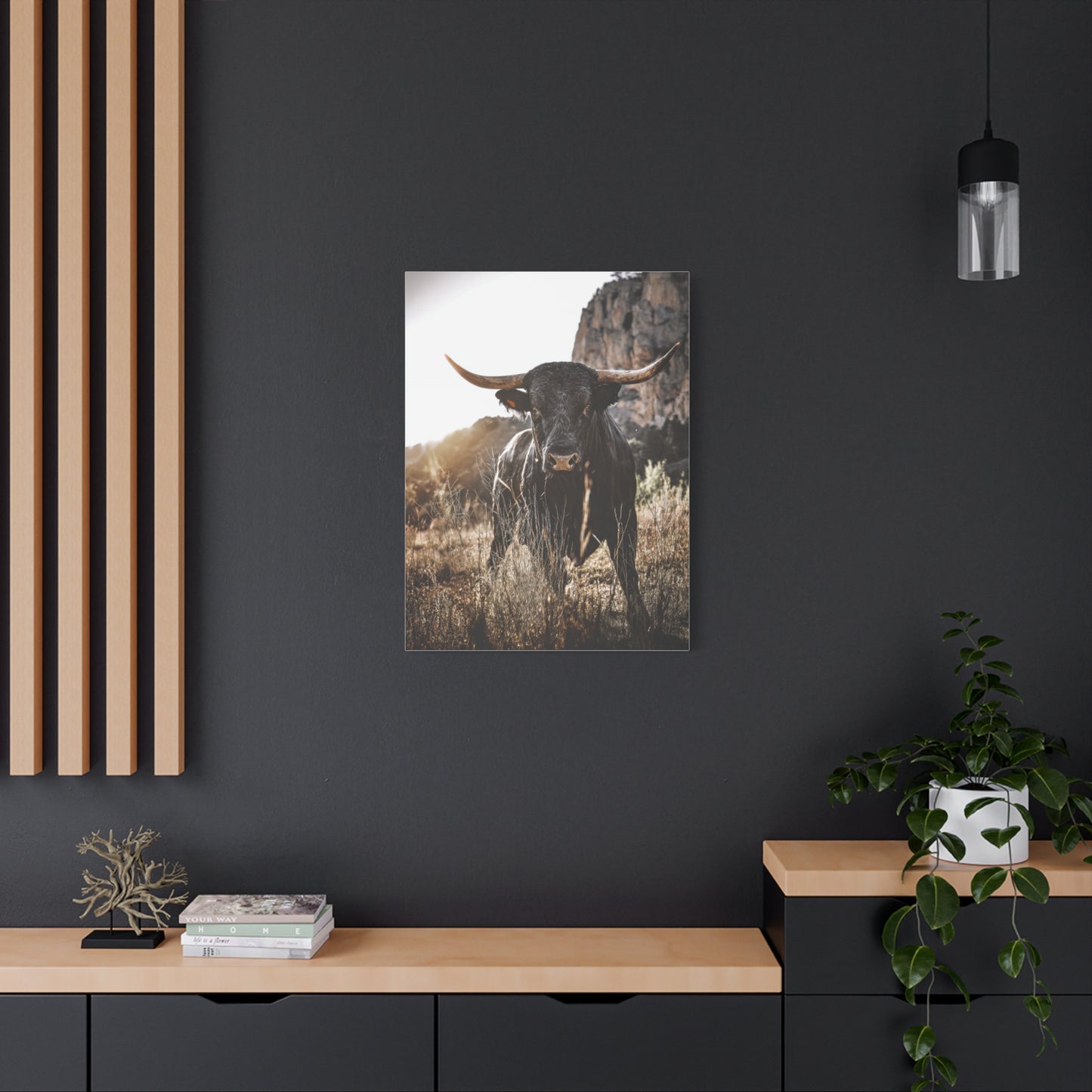 Mountain Cliff Bull Portrait Wall Art & Canvas Print