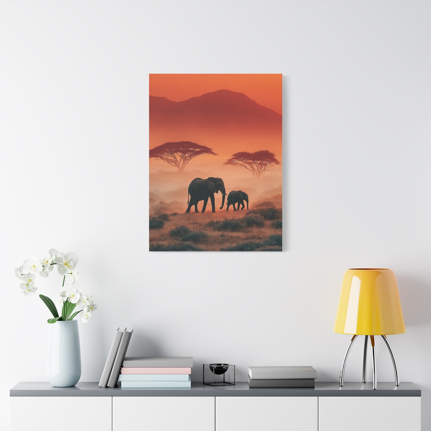 Mother and Calf Savanna Sunrise Wall Art & Canvas Print