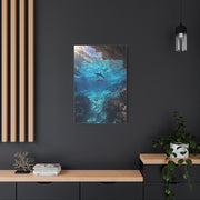 Dolphins Swimming Beneath Sunlit Ocean Waters Wall Art & Canvas Print