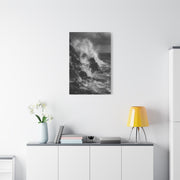 Monochrome Ocean Impact Rock Scene Wall Art & Canvas Print
