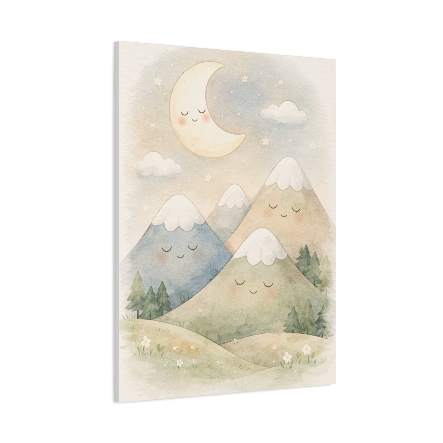 Moon & Sleepy Mountains Nursery Wall Art & Canvas Print