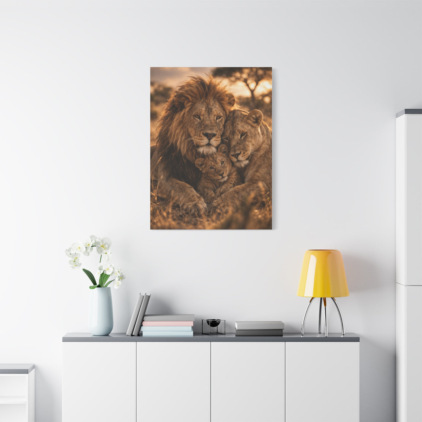 Lion Family Embrace Golden Bond Wall Art & Canvas Print
