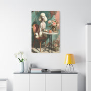 Paris Café Poodle with Roses Wall Art & Canvas Print