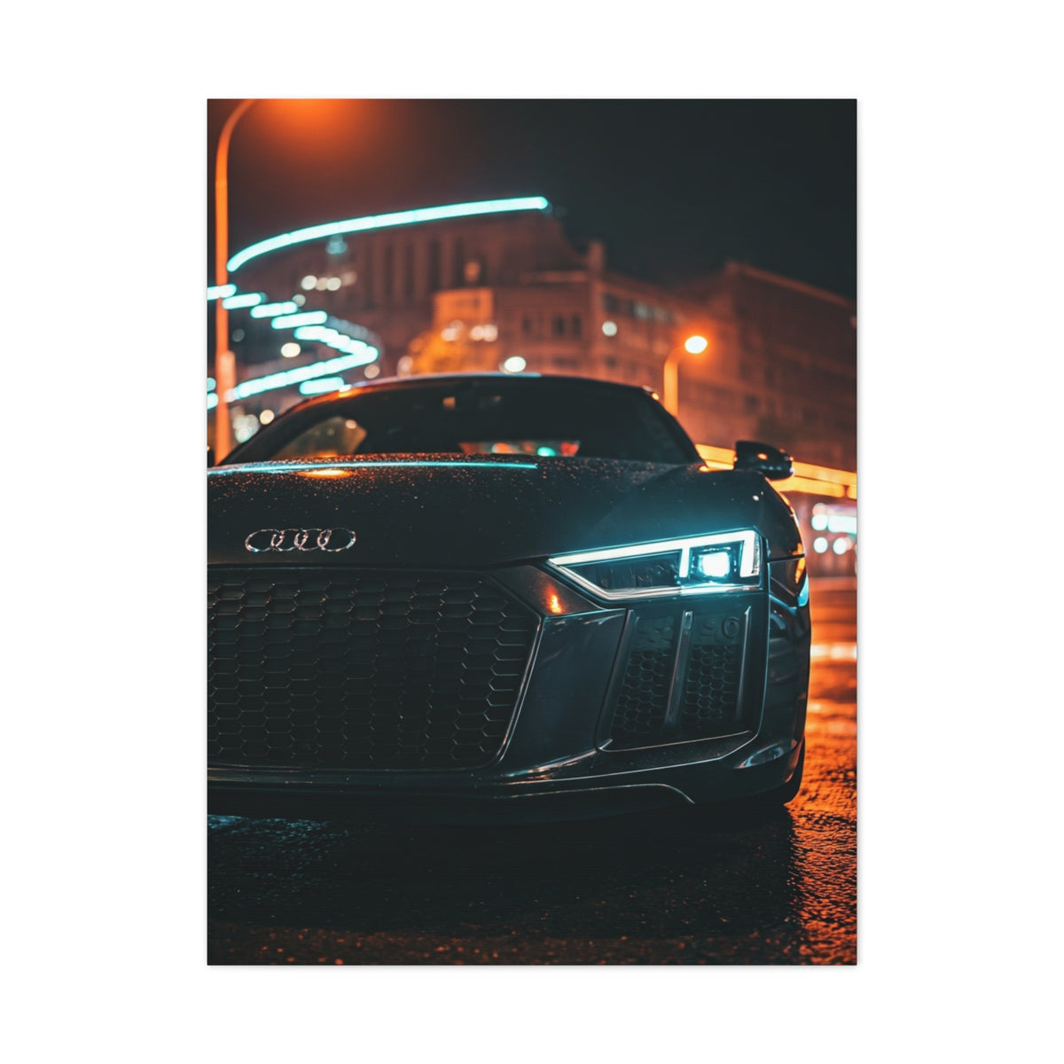 Audi R8 V10 Plus Downtown Night Drive Wall Art & Canvas Prints