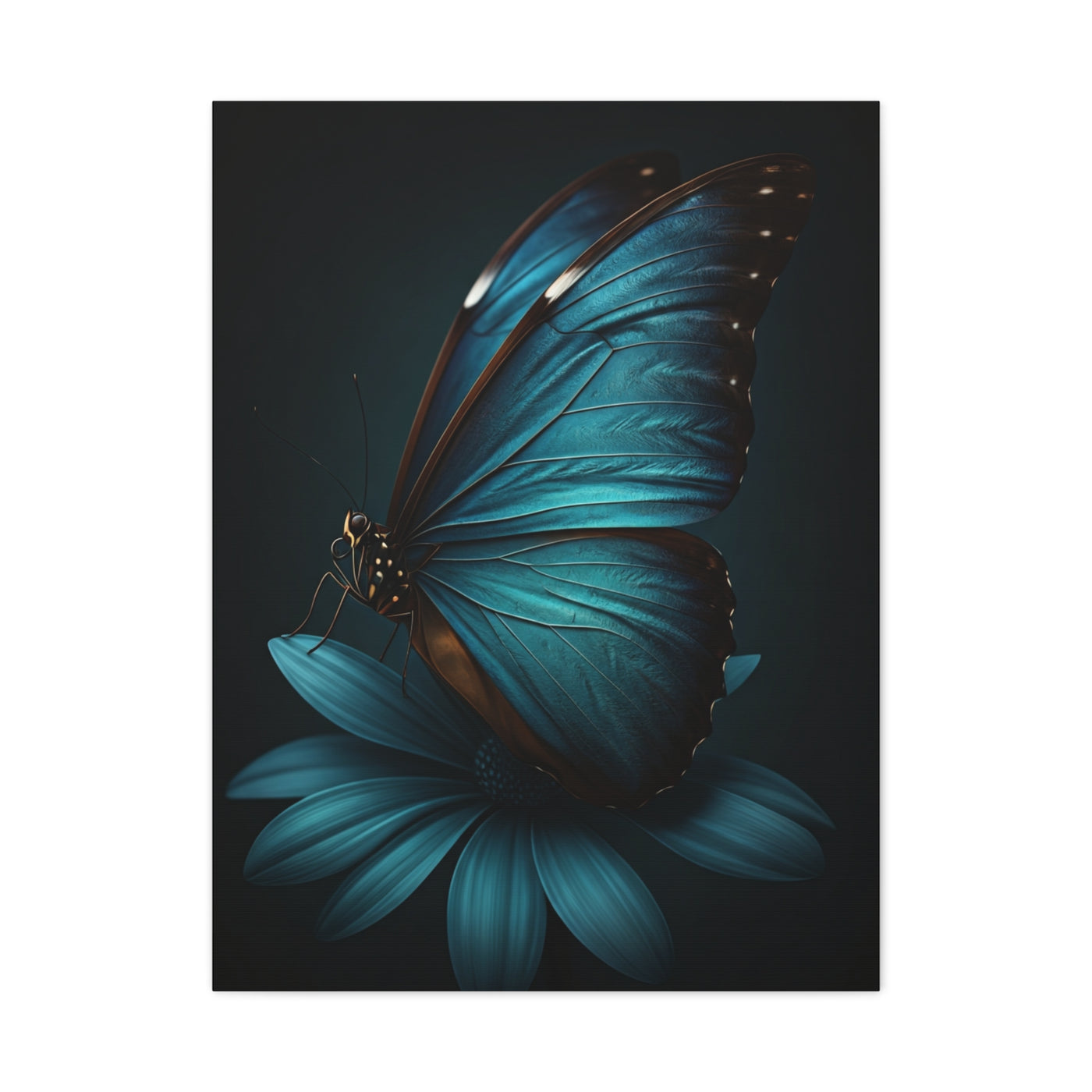 Blue Morpho Butterfly on Midnight Bloom Wall Art & Canvas Prints