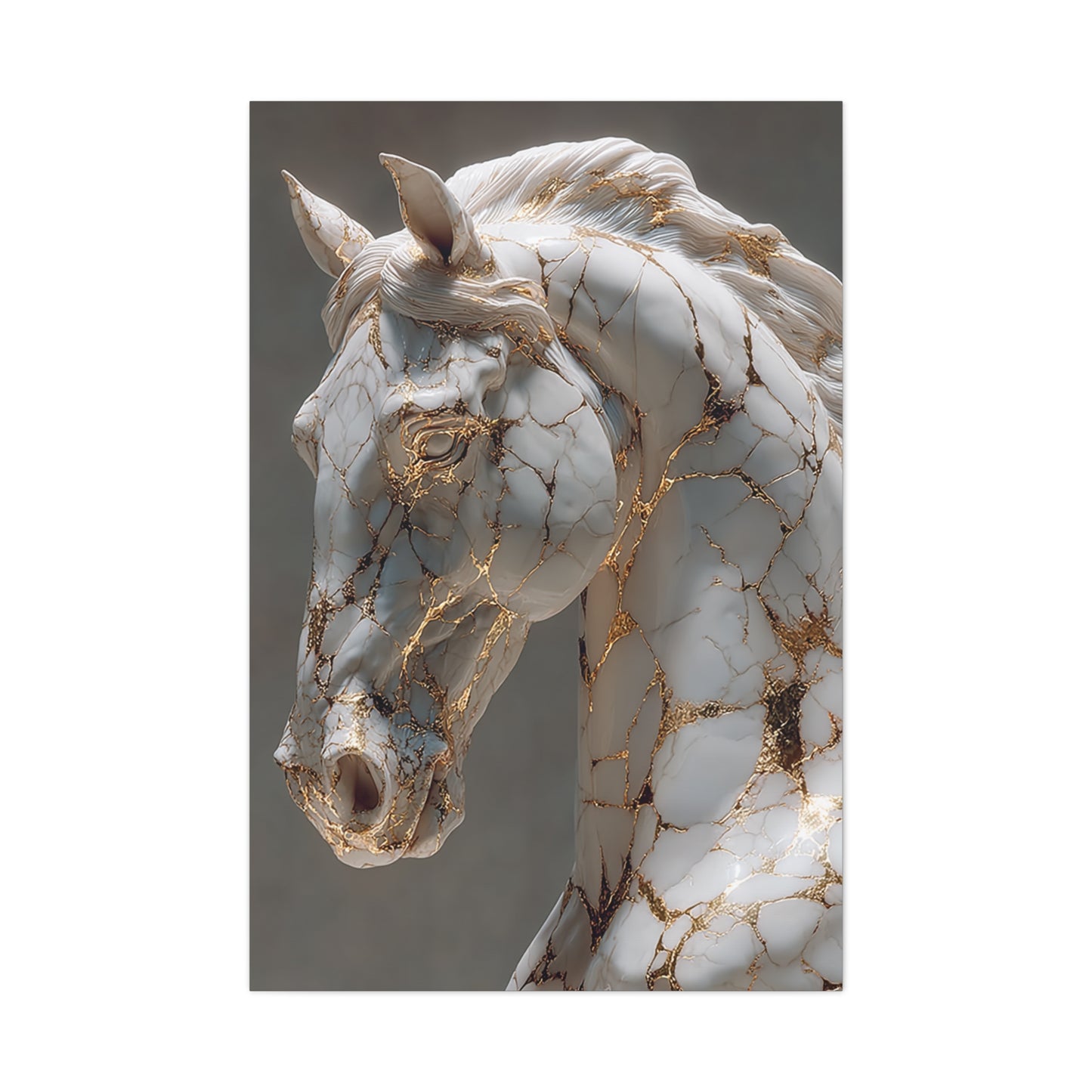 Marble Kintsugi Horse Sculpture Wall Art & Canvas Print