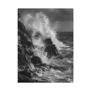 Monochrome Ocean Impact Rock Scene Wall Art & Canvas Print