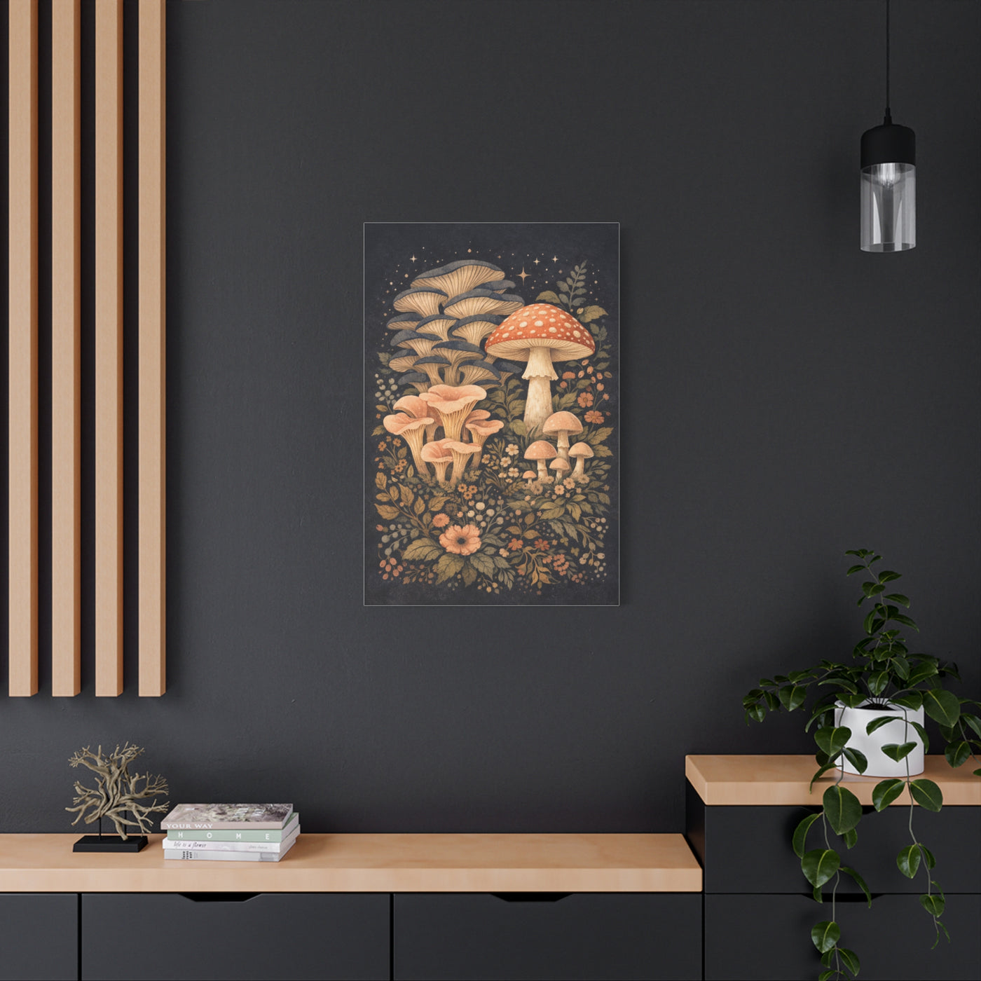 Whimsical Midnight Mushroom Garden Wall Art & Canvas Print