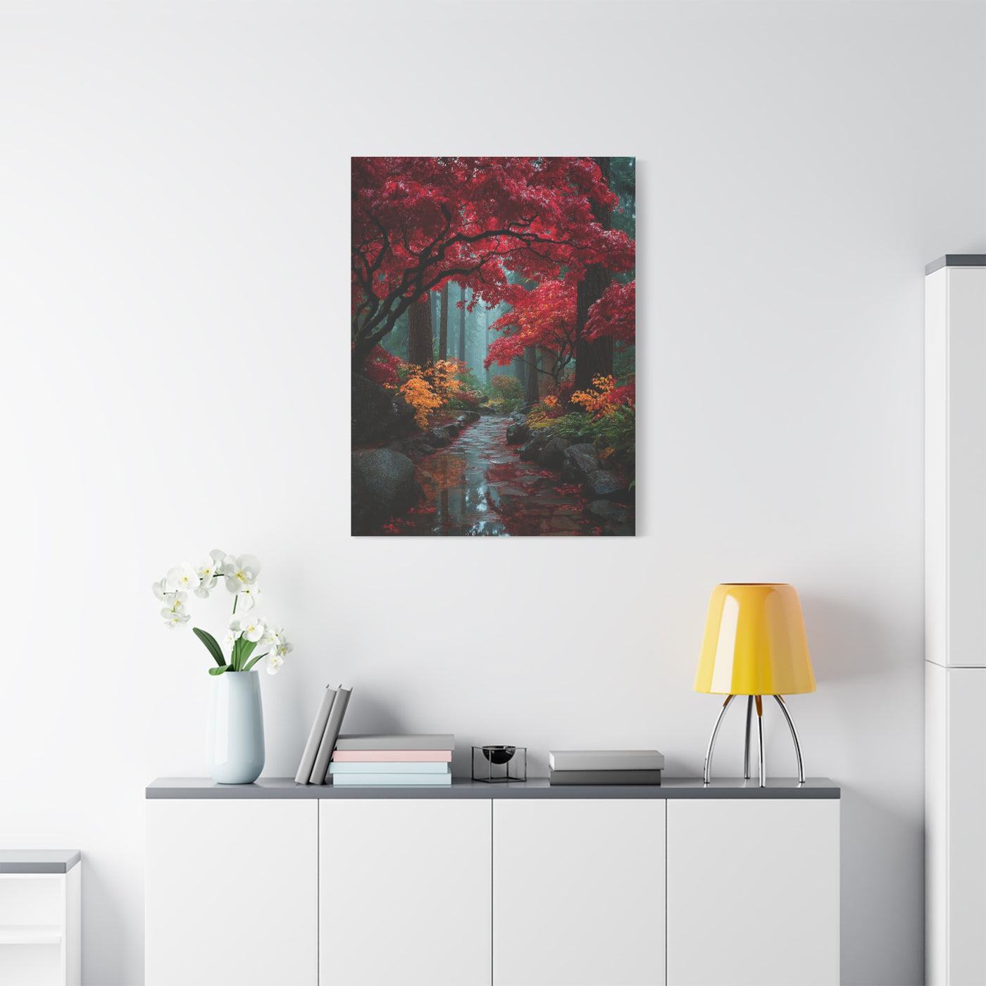 Crimson Maple Forest Path Wall Art & Canvas Print