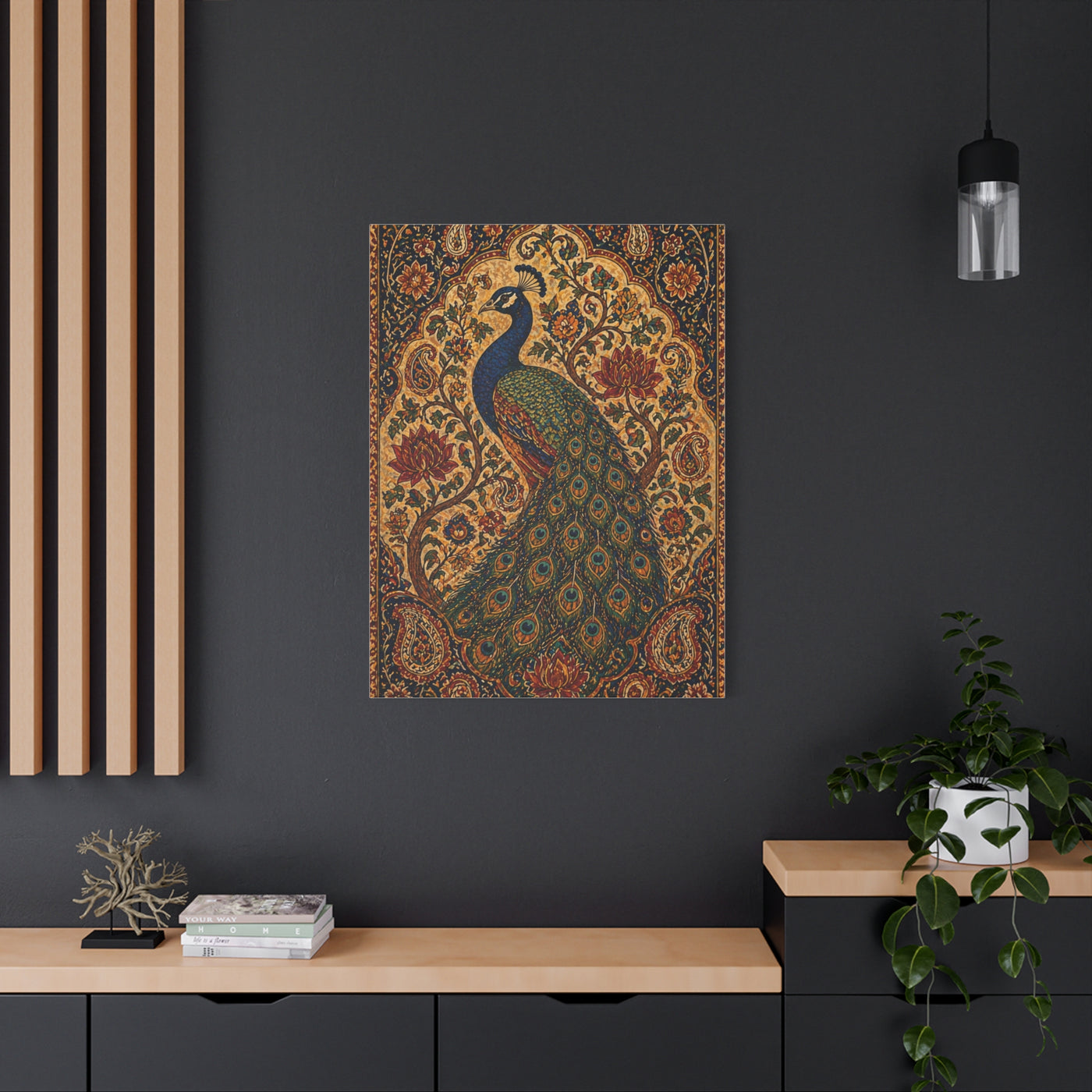 Ornamental Kalamkari Peacock Wall Art & Canvas Print