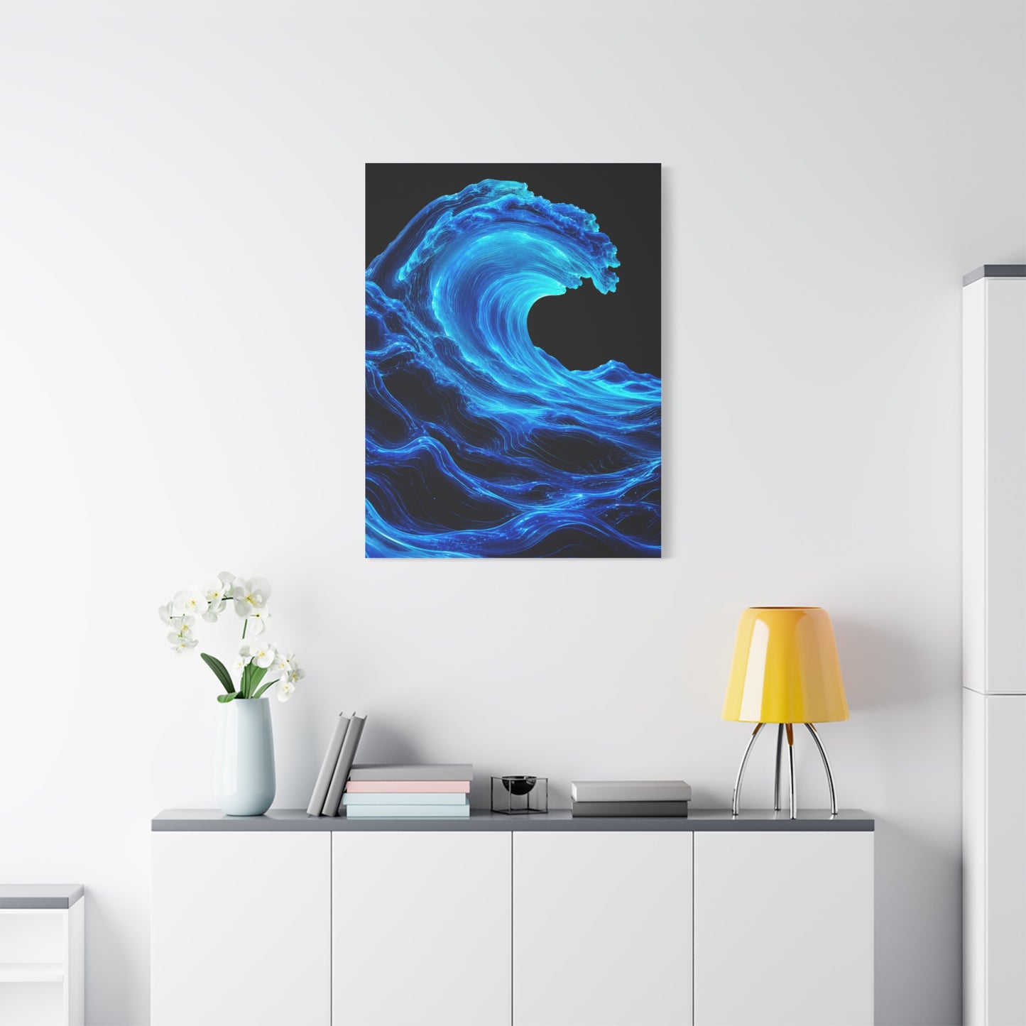 Luminous Neon Blue Wave Energy Wall Art & Canvas Print