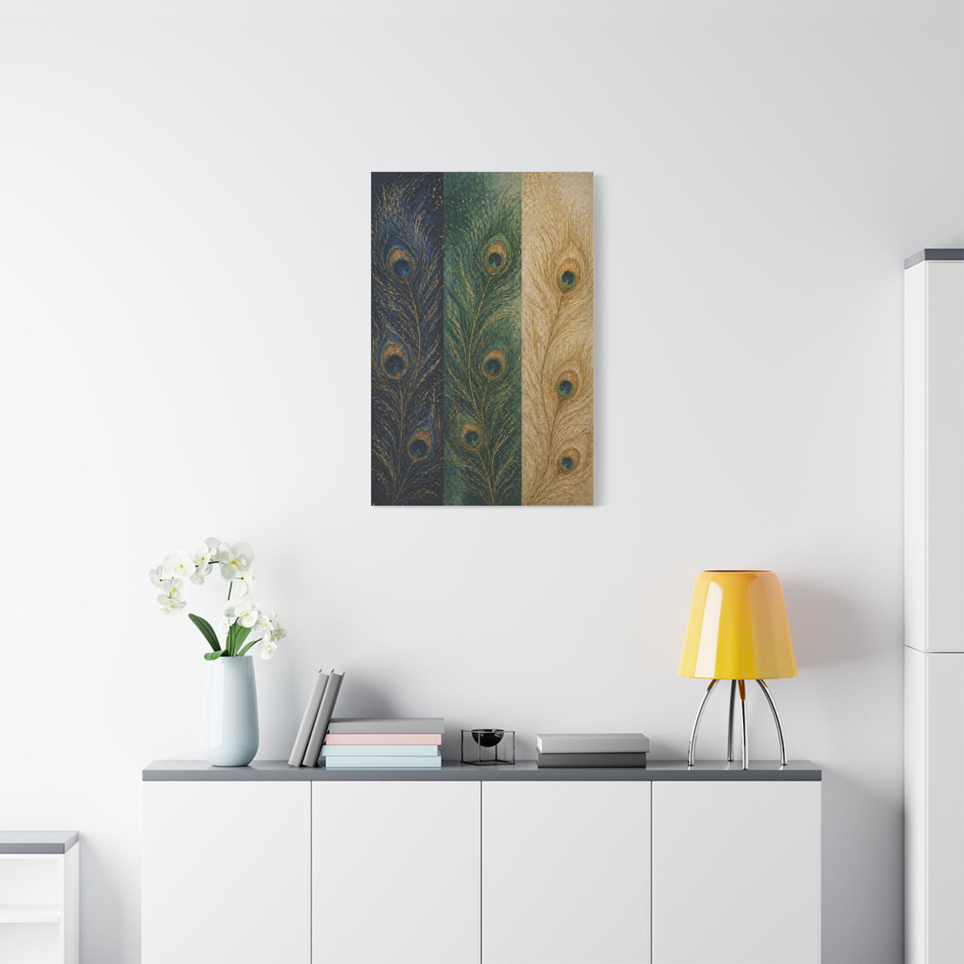 Peacock Feather Triptych Harmony Wall Art & Canvas Print