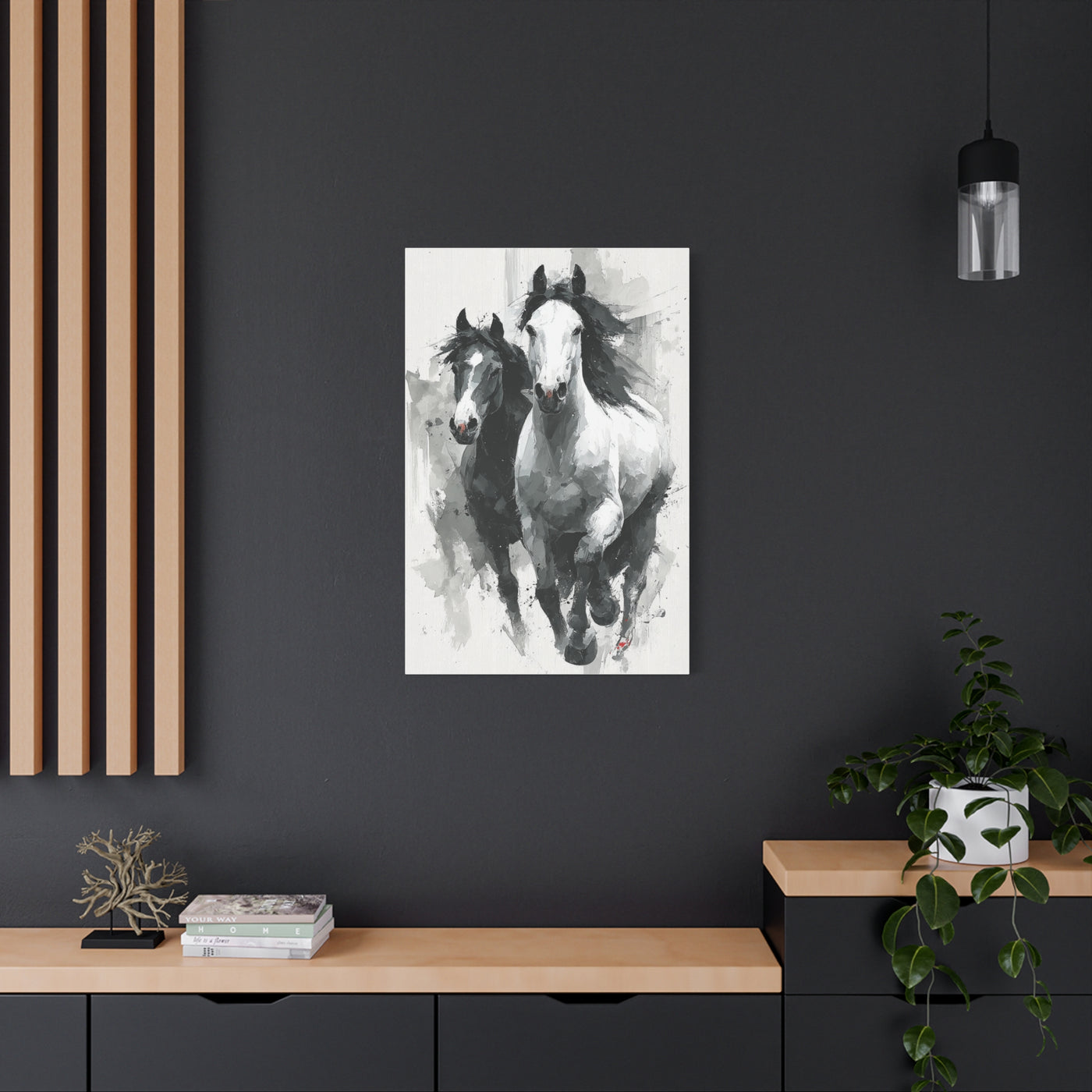 Monochrome Running Horses Abstract Wall Art & Canvas Print