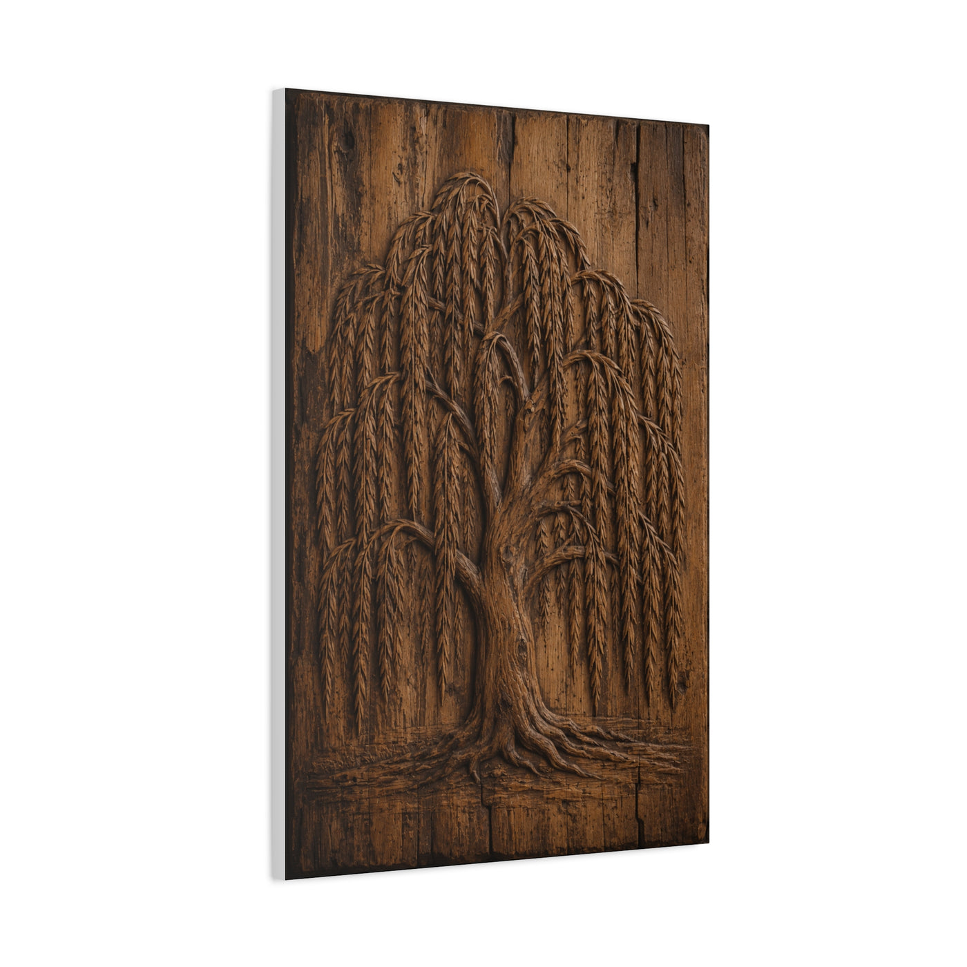 Carved Willow Tree Wooden Relief Trees Wall Art & Canvas Print