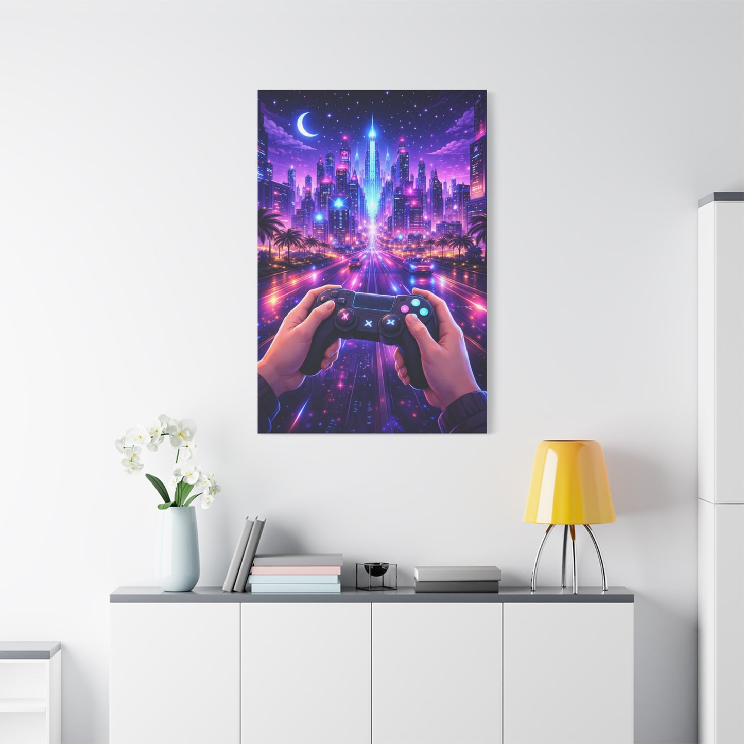 Cyberpunk Night Drive Gaming Scene Wall Art & Canvas Print