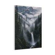Fog-Filled Conifer Valley & Waterfall Wall Art & Canvas Print