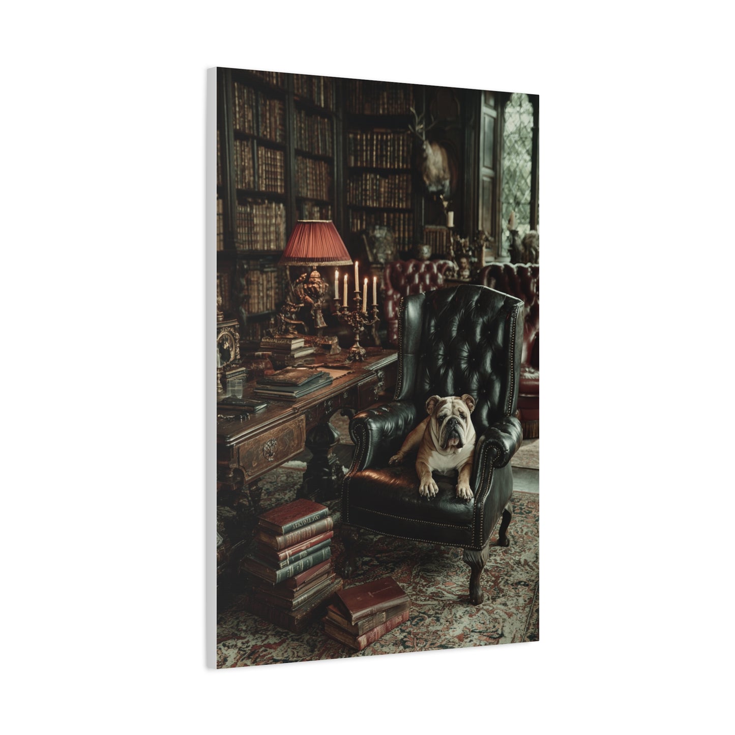 English Bulldog Gentleman’s Library Wall Art & Canvas Print